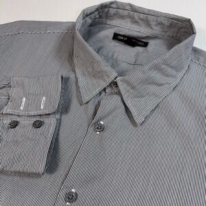 John Varvatos Star USA Shirt Men's 2XL Gray Micro-Stripe Cotton Wire Collar Cuff